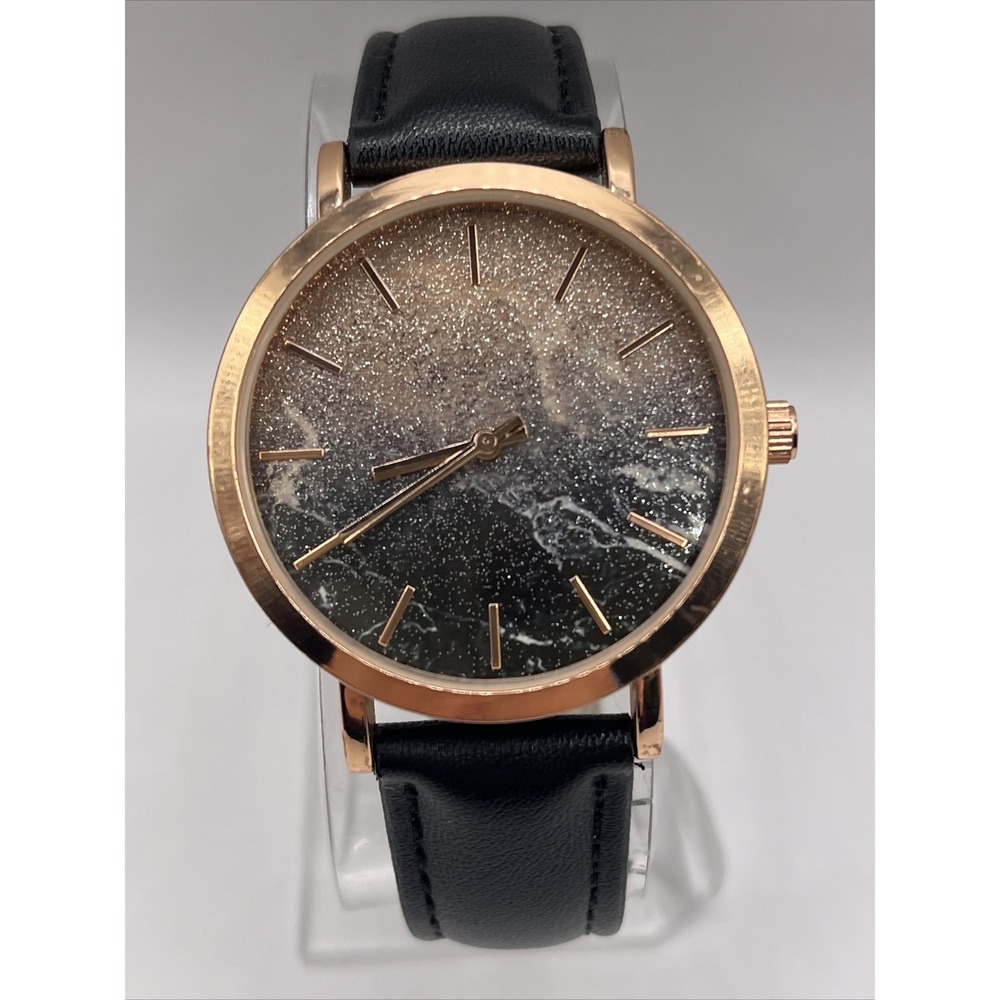 INC Women's Quartz Watch Rose Gold Case Glitter Marble Dial-‎ New Battery